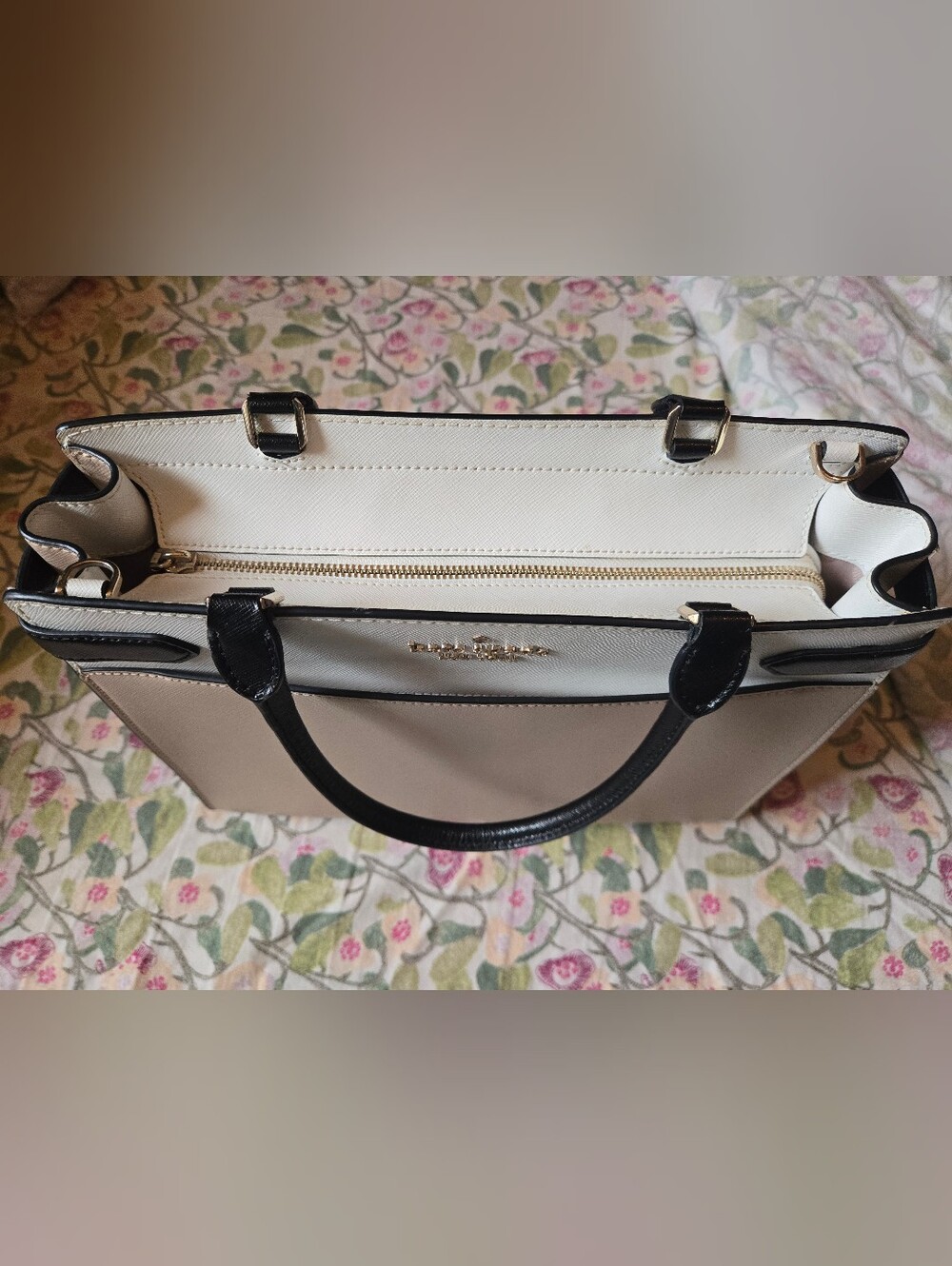 Kate Spade Staci Saffiano Leather Satchel/Crossbody | Two-Toned Beige and Cream - Picture 5 of 12